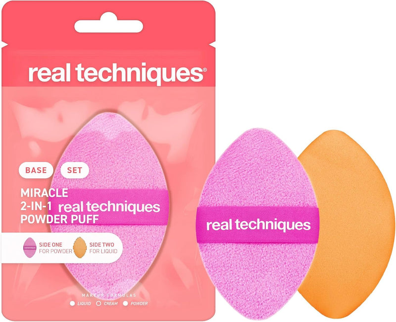 Miracle 2-In-1 Powder Puff, Dual-Sided Makeup Blending Puff, Reversible Elastic Band, Precision Makeup Sponge & Powder Puff, For Liquid, Cream & Powder Products, 1 Count - 1 count (Pack of 1)