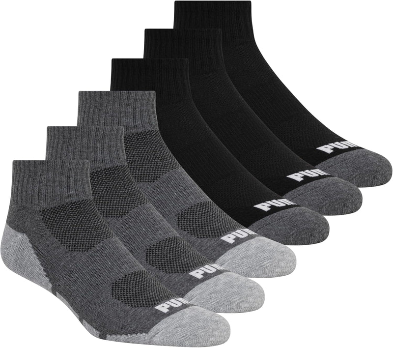 PUMA mens 6 Pack Quarter Crew Socks Men's Socks (pack of 6) - # gray