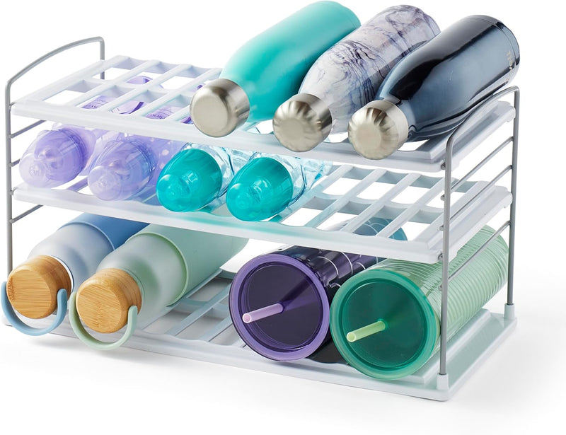 YouCopia UpSpace Water Bottle and Travel Mug Cabinet Organizer, Adjustable Storage Rack for Kitchen Organization, 3-Shelf, Size: 7.5"D x 11.4"W x 9.1"H - 3-Shelf Wide