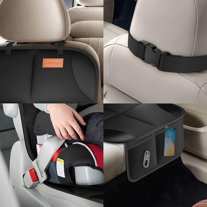 Smart elf Car Seat Protector, 2Pack Seat Protector Protects Child Seats with Thickest Padding and Non-Slip Backing Mesh Pockets for Baby and Pet, Black