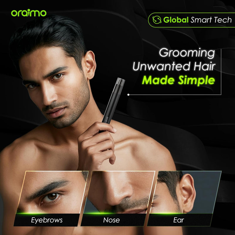 Oraimo Nose Hair Trimmer for Men & Women, 10,000 RPM Stainless Steel Dual-Blade, 360° trimming, Safe & Comfortable, Nose, Ears & Eyebrow Hair Trimmer, No Pulling, Sleek & Portable Design for Travel