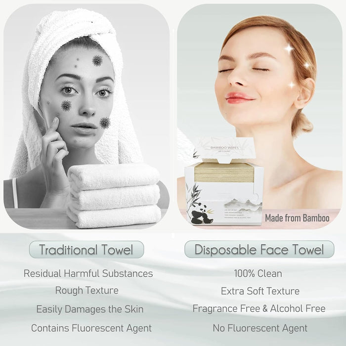 Azonee Disposable Face Towel Biodegradable Large Dry Face Wipes 60 Count/1 Box Extra Thick Soft Clean Facial Towels for Sensitive Skin, Makeup Removing, Facial Cleansing, Nursing, Travel