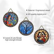 Artvibes Rajasthani Culture Wooden Wall Hanger for Home | Office | Living Room | Gift | Modern Decoration Items | Kitchen Wall Decor | Home Decor Hanging Items (WH_5012N), Set of 3