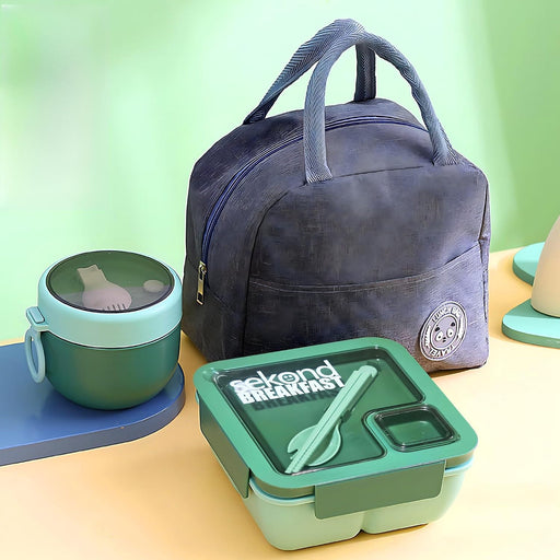 Lunch Box with Insulated Bag for Kids & Adults with Reusable Spoons, Leak-Proof Large 4 Compartment Bento Lunch Box, Ideal for Versatile & Balanced on-the-Go Eating, Heavy Duty, BPA Free