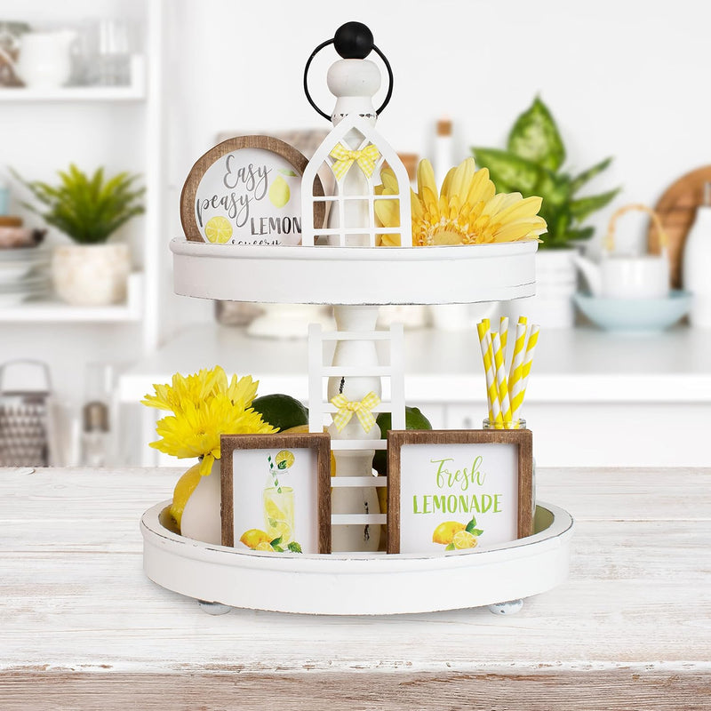 KIBAGA The Ultimate Farmhouse Tiered Tray Decor Set - Beautiful Year Round Seasonal & Fall Holiday Decoration Bundle - The Perfect Lemon and Summer Centerpiece Design for Home & Kitchen Decor