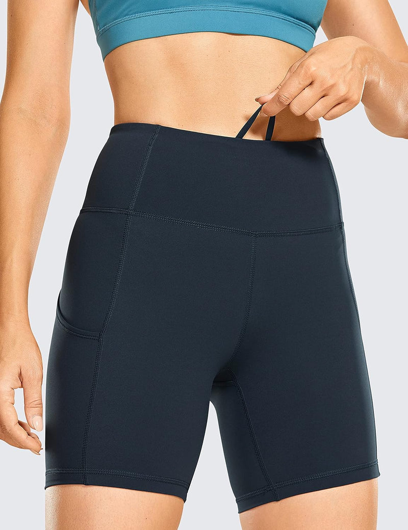 CRZ YOGA Women's Naked Feeling Light Running Shorts 6 Inches - High Waisted Gym Biker Compression Shorts with Pockets