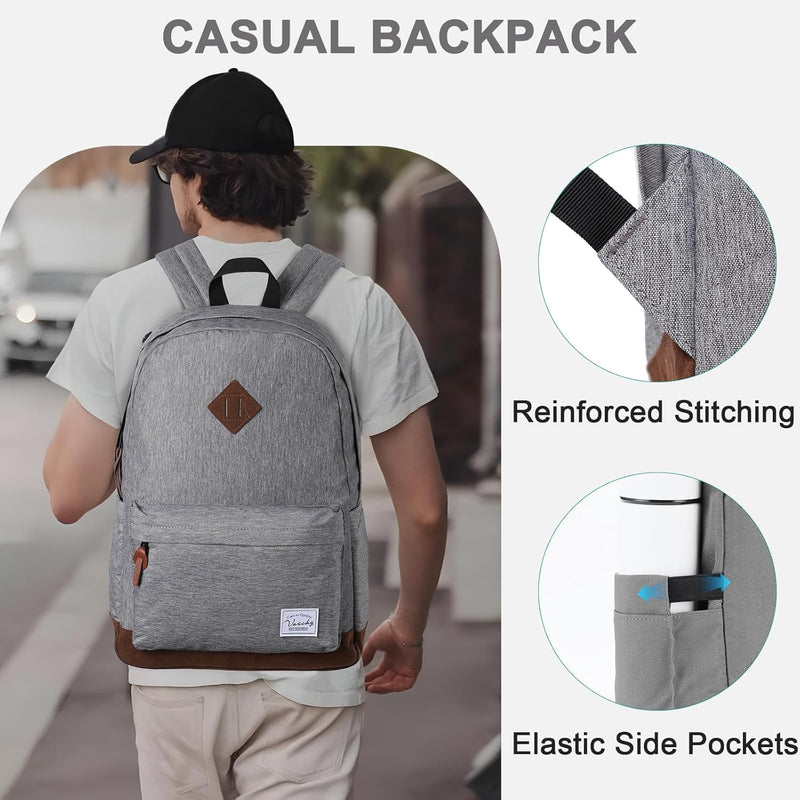 VASCHY Men's Backpack, Women's Waterproof School Bag, Boy Girl Computer 15.6 Inch Vintage for School, College, Work, Travel, Leisure