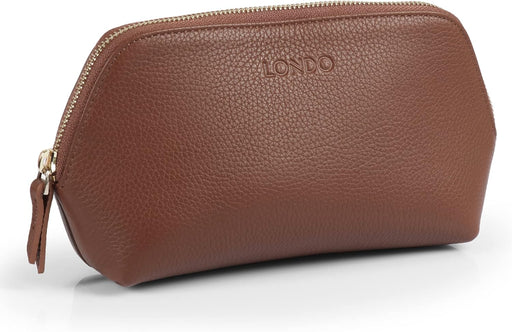 Genuine Leather Makeup Bag Cosmetic Pouch Travel Organizer Toiletry Clutch - Light Brown