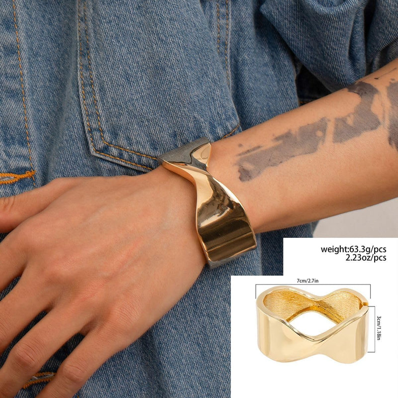 Spring Chunky Gold Bangle Bracelets, Trendy Wide Wrist Cuff Bracelet, Stackable Statement Bangles, Wedding Party Travel, Fashion Jewelry Set for Women and Girls