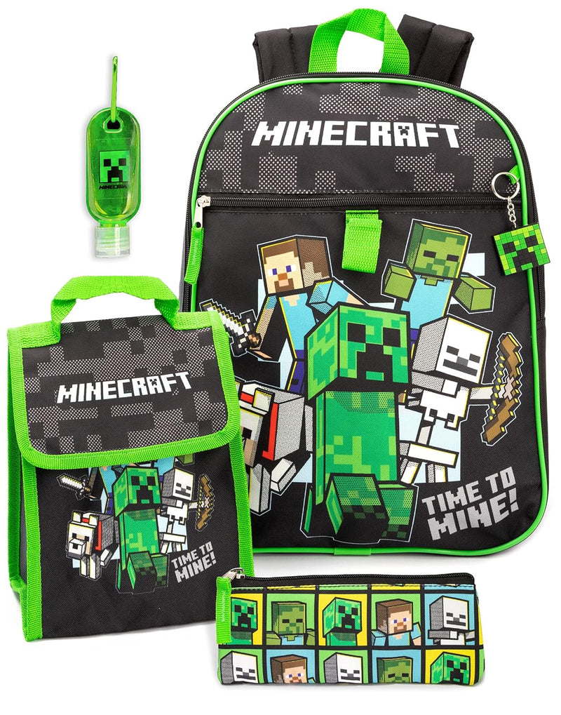 Minecraft Kids School Backpack and Lunch Box 5 Pieces One Size, Black, One Size, Black, One Size, Black, Taille unique