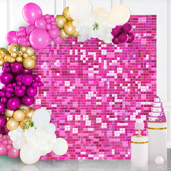 LuoluoHouse Red Shimmer Wall Panel Glitter Sequin Backdrop Panel of 24 Shiny Backdrop for Party Event Background Foil Back Drop