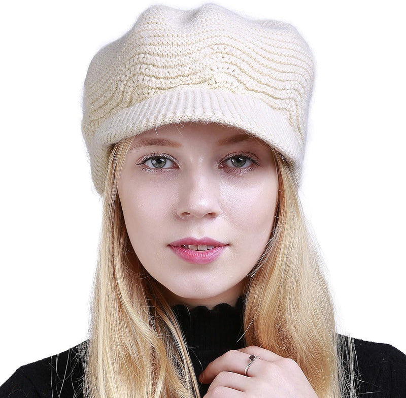 Muryobao Women's Winter Warm Slouchy Cable Knit Beanie Skull Hat with Visor