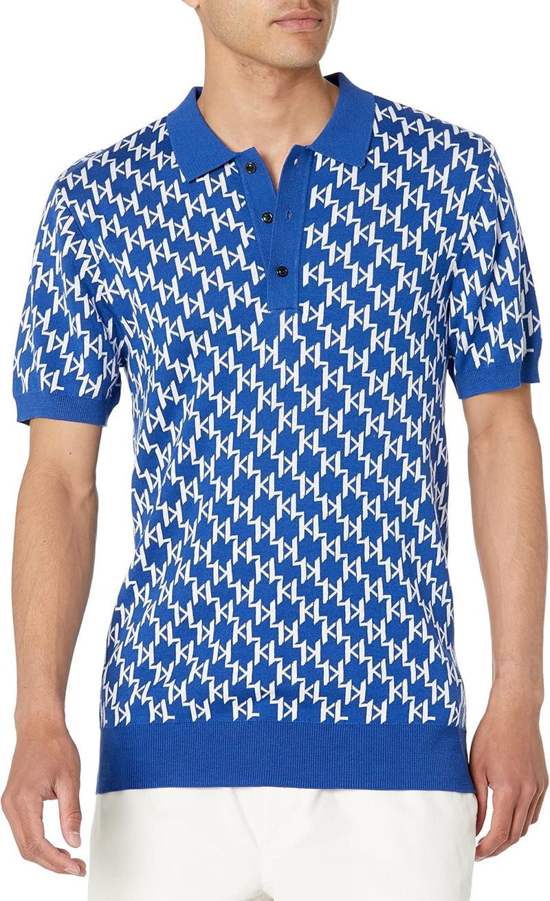 Karl Lagerfeld Paris Men's All Over Logo Sweater Polo Cotton