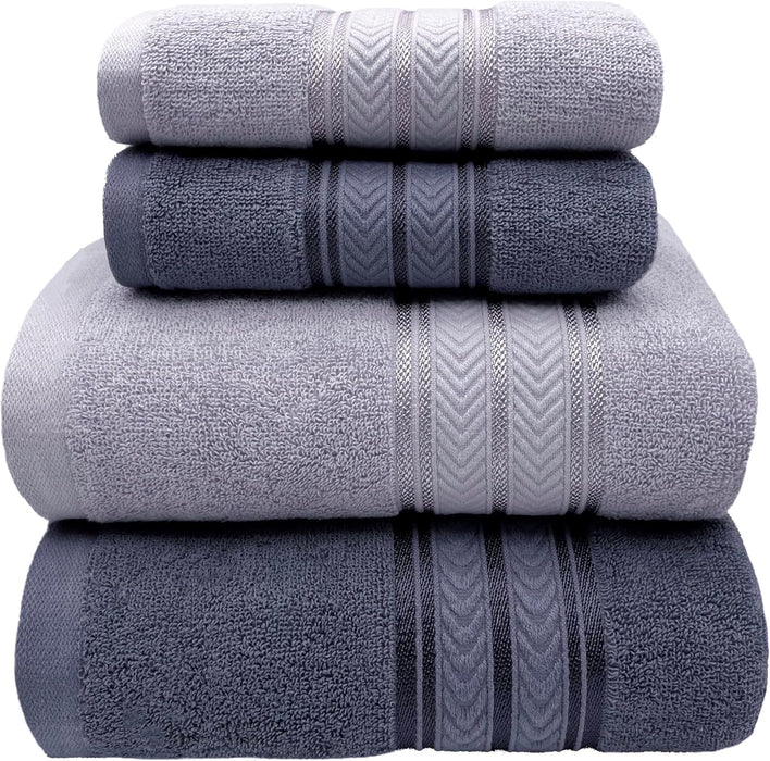 4 Pcs Pure Cotton Bath Towels Set70x140cm 2pcs 35x75cm 2pcs Soft AbsorbentQuick Drying Hotel Bathroom Travel Family SPA Dormitory and Home use Towels (Beige+Brown)
