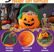 JOYIN Halloween Pumpkin Plush Tote Bucket, 11 X 13.4 inches Candy Trick or Treat Bag, Cute Halloween Basket with Handle for Kids Girl Boy Trick or Treating, Party Favor Supplies , Kids Gifts Goody Bag