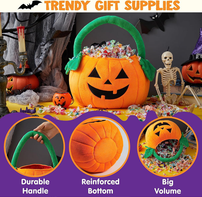 JOYIN Halloween Pumpkin Plush Tote Bucket, 11 X 13.4 inches Candy Trick or Treat Bag, Cute Halloween Basket with Handle for Kids Girl Boy Trick or Treating, Party Favor Supplies , Kids Gifts Goody Bag