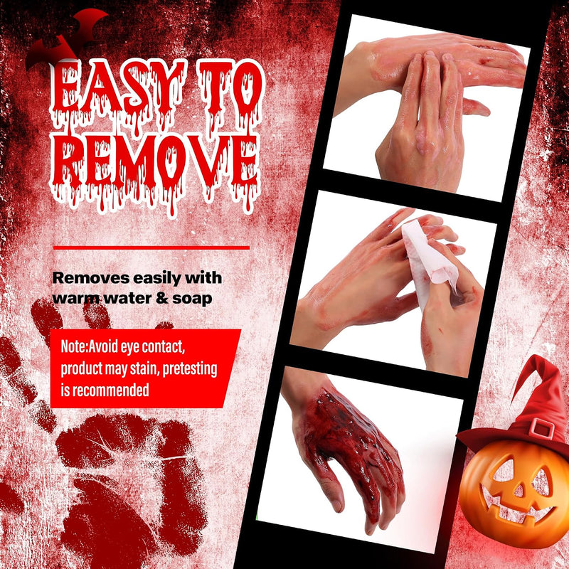 VANERIA Halloween Artificial Blood Set - Realistic & Washable Fake Blood, 50 ml Artificial Blood Spray, 50 ml Dripping Artificial Blood, Sponge, 4 Fake Scars & 4 Luminous Tattoos for Zombies, Vampires