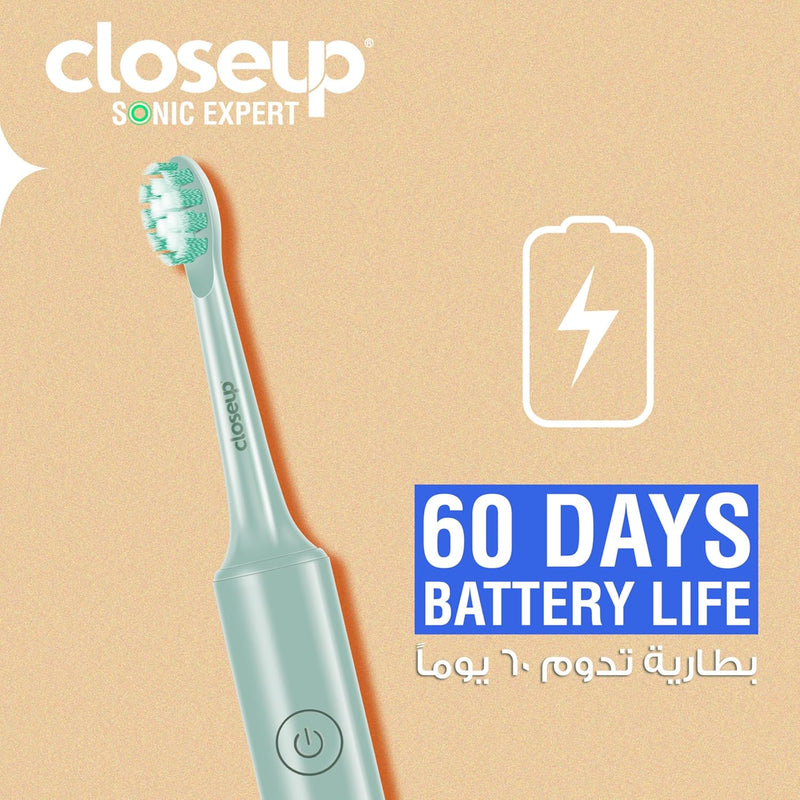 closeup Sonic Expert Green Rechargeable Toothbrush, Waterproof, with 8x Plaque Removal Power, Whitens and Cleans, Suitable for Sensitive Teeth, 1pack
