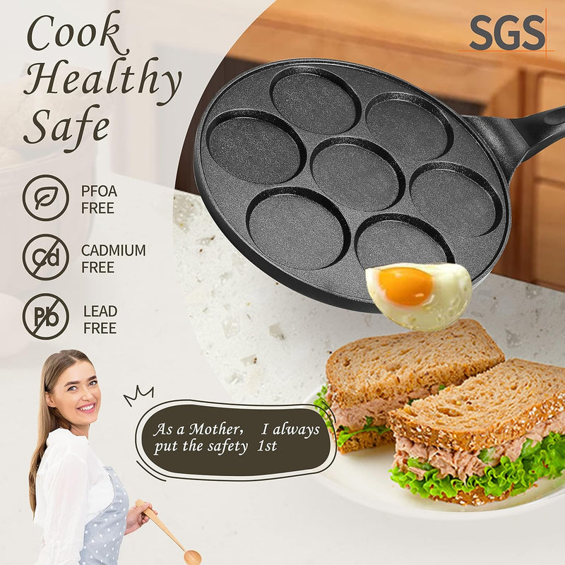 7-Hole Nonstick Pancake Pan, PFOA-Free, Suitable for All Cooktops