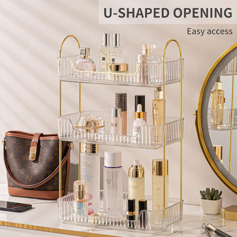Makeup Organizer, Large Makeup Display Case, Waterproof and Dustproof Cosmetics Storage Display Box Case, Great for Bathroom (white)