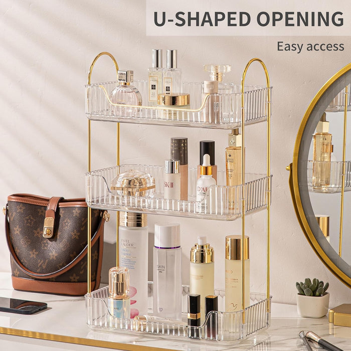 Makeup Organizer, Large Makeup Display Case, Waterproof and Dustproof Cosmetics Storage Display Box Case, Great for Bathroom (white)