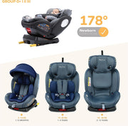 Nurtur Ultra Baby/Kids 4-in-1 Car Seat - 360 Rotation - ISOFIX 9-Level Adjustable Headrest and Canopy - 0 months to 12 years (Group 0+/1/2/3), Upto 36kg- Shiny Blue