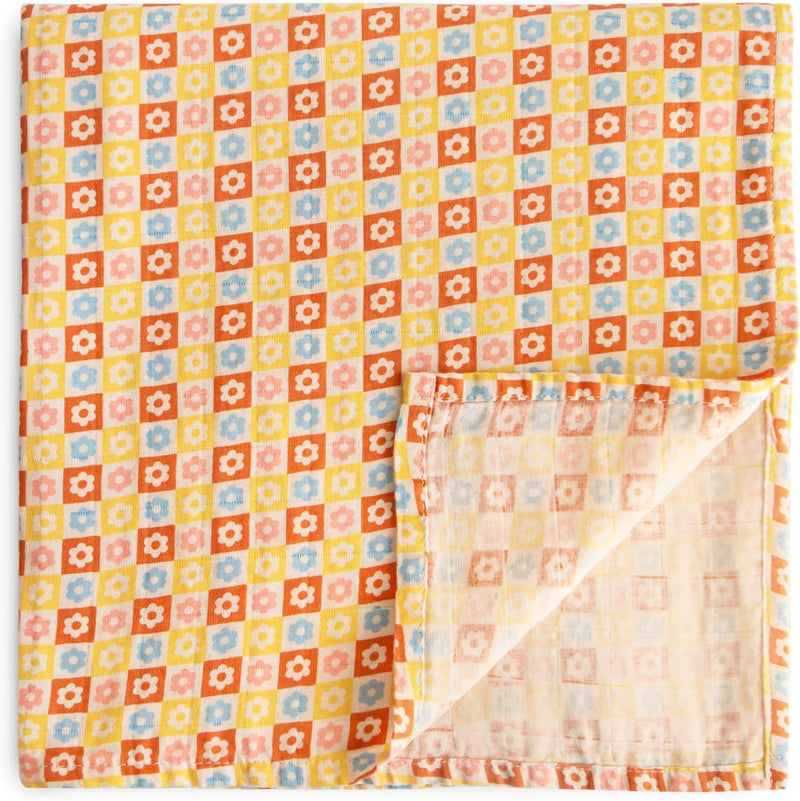Organic Cotton Muslin Baby Blanket - Extra Soft Breathable Newborn Baby Blanket for Swaddling, Nursing & Cuddling - Pre-Washed for Delicate Skin Caramel Dots - Happy Flowers Check