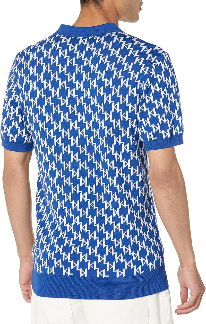 Karl Lagerfeld Paris Men's All Over Logo Sweater Polo Cotton