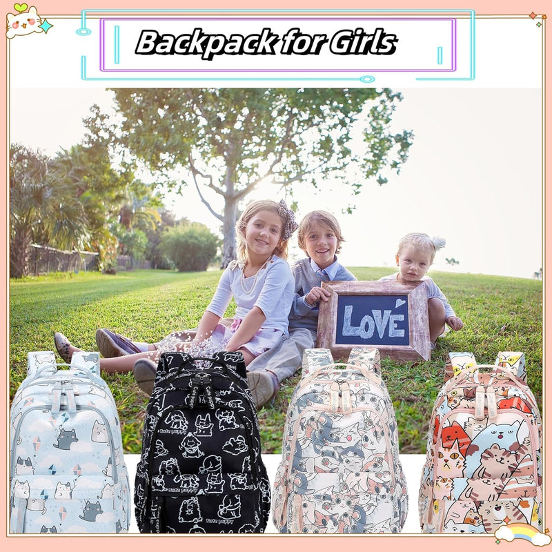 Mfikaryi Cute Cat Casual Daypack Teens Elementary School Backpack Students Bookbag for Girls Boysâ€¦