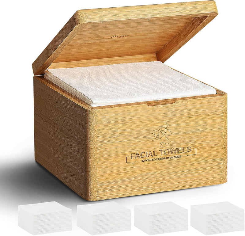 LUXU Clean Towels,1 Luxe Bamboo Box with 240 Ct Face Towels, Disposable Makeup Remover Dry Wipes,Facial Washcloth,Clean Facial Towels for Sensitive Skin,Travel,Cruelty Free,Biodegradable