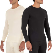 Men's Recycled Waffle Thermal Underwear Crew Top (1 and 2 Packs) Pajama Top - Black/Natural