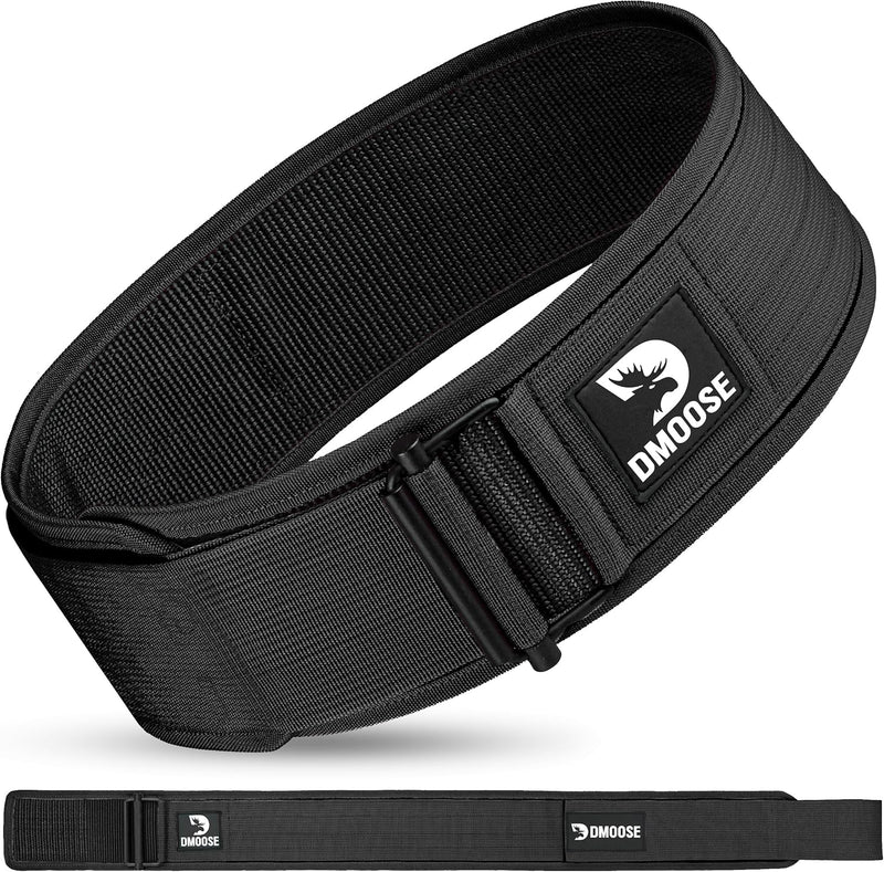 DMoose Fitness Weight Lifting Belt - Auto Locking 4" Nylon Gym Belt with Adjustable Buckle - Provides Lumbar Support & Stability for Olympic Training, WOD & Cross Training for Men & Women