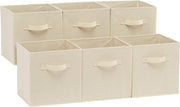 Amazon Basics Collapsible Fabric Storage Cube/Organiser with Handles, Pack of 6, Solid Grey, 26.6 x 26.6 x 27.9 cm - Beige 26.67 x 26.67 x 27.94 centimeters(Pack of 6)