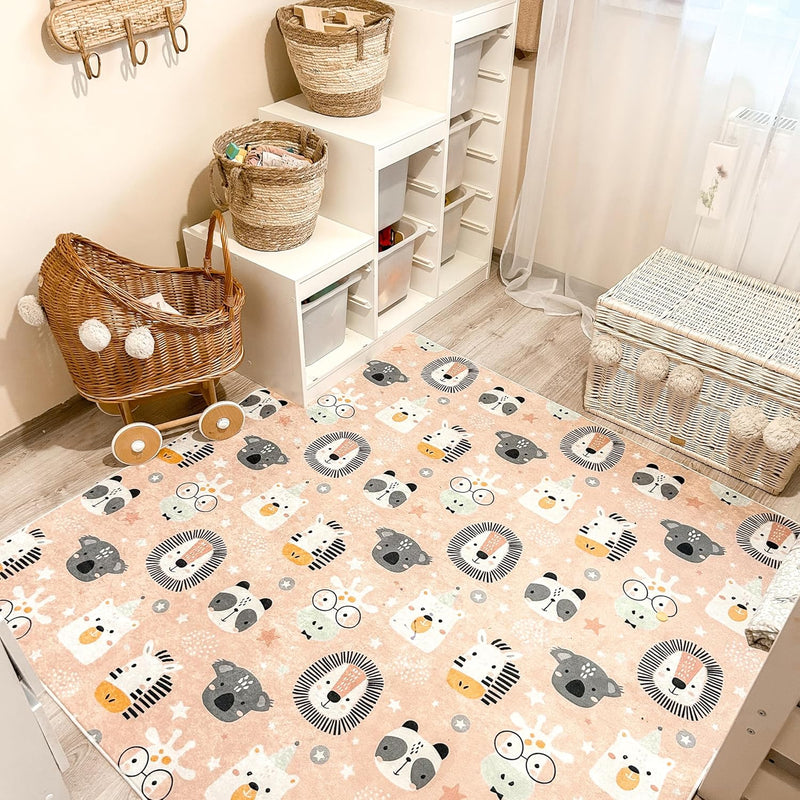 Hamur Home Baby Play Mat Non-slip Play Mat Foldable Crawling Mat Kids Baby Mat 150 X 150 Cm For Kids Room Playroom Washable Machine Washable Kids Carpet (Animals)