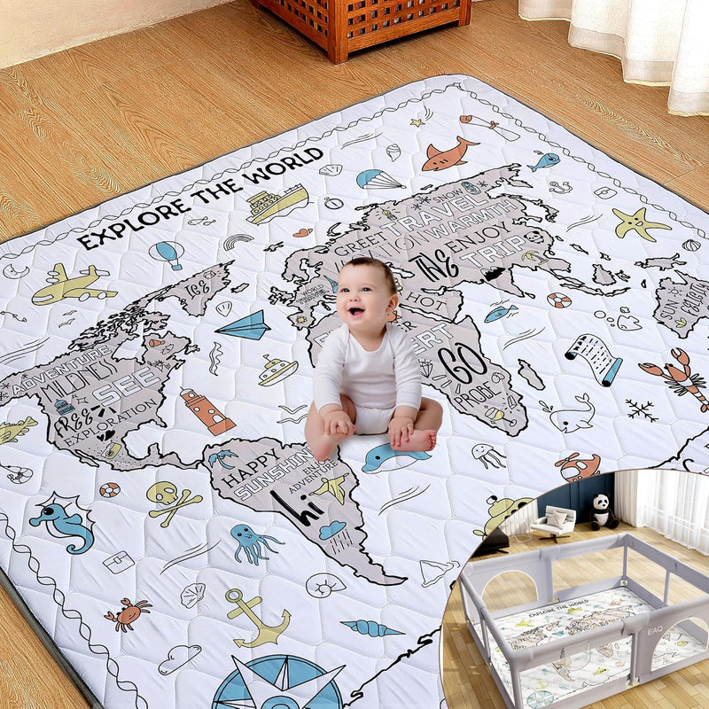 EAQ Crawling Mat Baby 150 x 180 cm, Foldable & Washable Baby Playpen Mat, Thick One-Piece Crawling Mat, Extra Large, Non-Slip Crawling Blanket for Baby