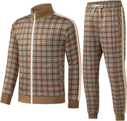Men's Casual Tracksuits Long Sleeve Jogging Suits Sweatsuit Sets Track Jackets and Pants 2 Piece Outfit - 2101-brown