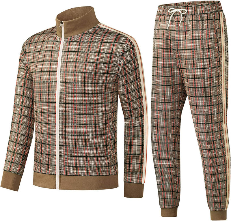 Men's Casual Tracksuits Long Sleeve Jogging Suits Sweatsuit Sets Track Jackets and Pants 2 Piece Outfit - 2101-brown