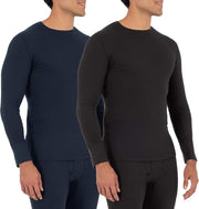 Men's Recycled Waffle Thermal Underwear Crew Top (1 and 2 Packs) Pajama Top - Black/Navy
