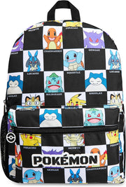 Pokemon Kids Backpack with Water Bottle Pocket for School, Sports, Travel - Anime Gifts - Black/White
