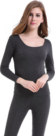 Womens Thermal Underwear Set Ultra Thin Crew Neck Base Layer Stretch Long Johns - Dark Gray