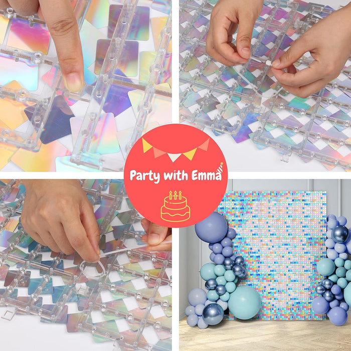 Party with Emma Sequin Wall 12 Pcs Shimmer Wall Rainbow Silver Rose Gold for Birthday Decorations Graduation Wedding & Bachelorette Party Supplies Bride to be Party Birthday (Rainbow)