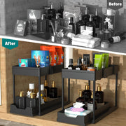 MEAFBIRD Abs 2 Pack Under Sink Organizer Tier Bathroom Cabinet Organizer With Sliding Shelf Basket, Multi-Purpose Organizers And Storage For Kitchen - black / black