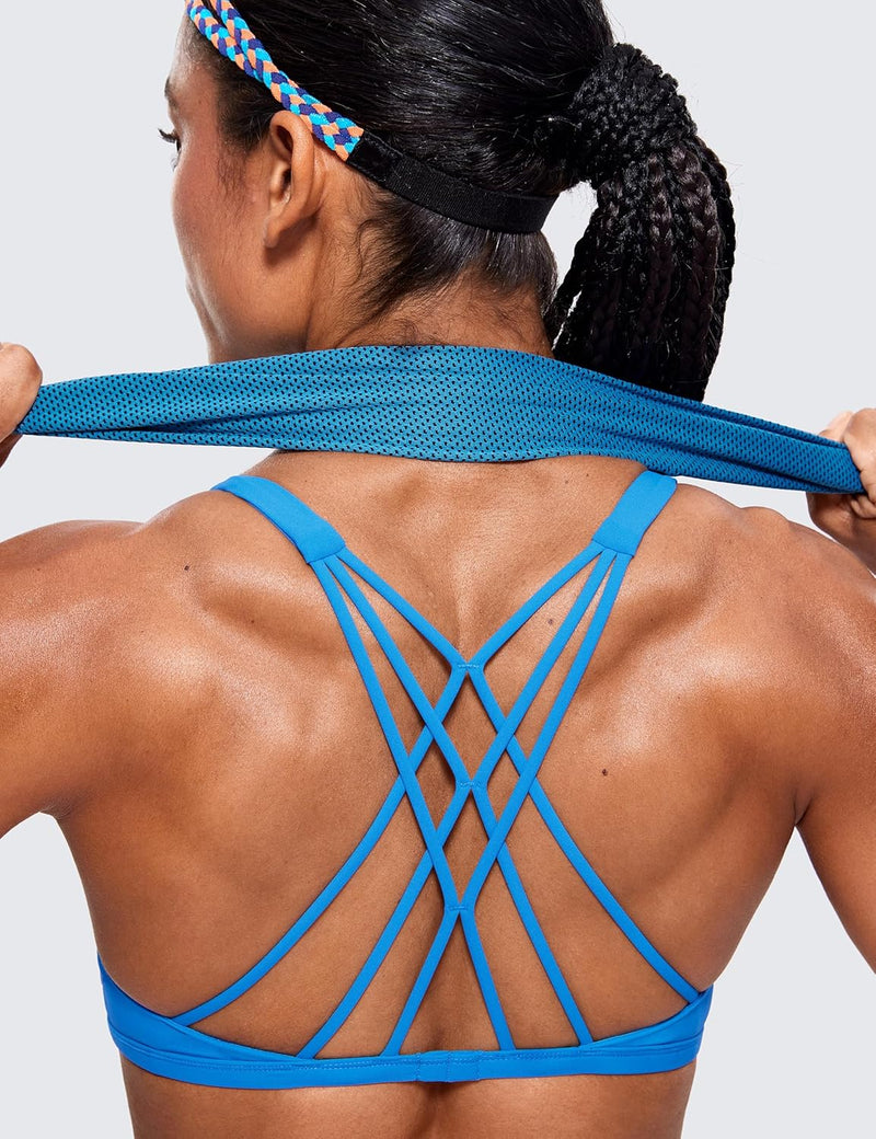 CRZ YOGA Women's Cute Yoga Sports Bra Strappy Sexy Back Padded Low Impact Workout Clothes Bra Tops