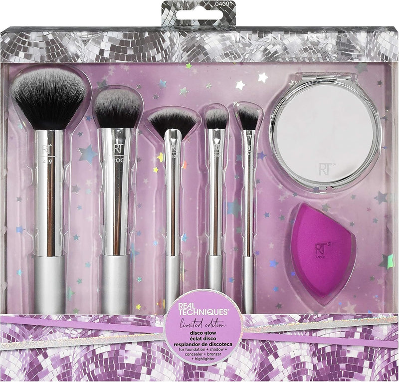 MakEUp Brush Set With 2 Sponge Blenders For Eyeshadow, Foundation, Blush, And Concealer, 6 Piece MakEUp Brush Set - Disco Glow Set