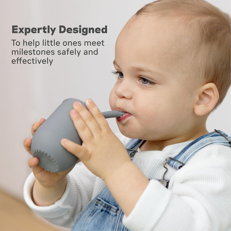 ez pz Ezpz Mini Cup + Straw Training System (Blush) - 100% Silicone Training Cup For Infants + Toddlers - Designed By A Pediatric Feeding Specialist - 9 Months+