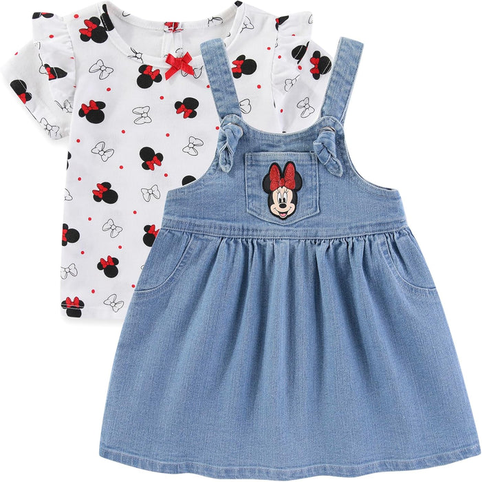 Disney Minnie Mouse Baby Girls Denim Jumper Dress and Jersey Top for Infants
