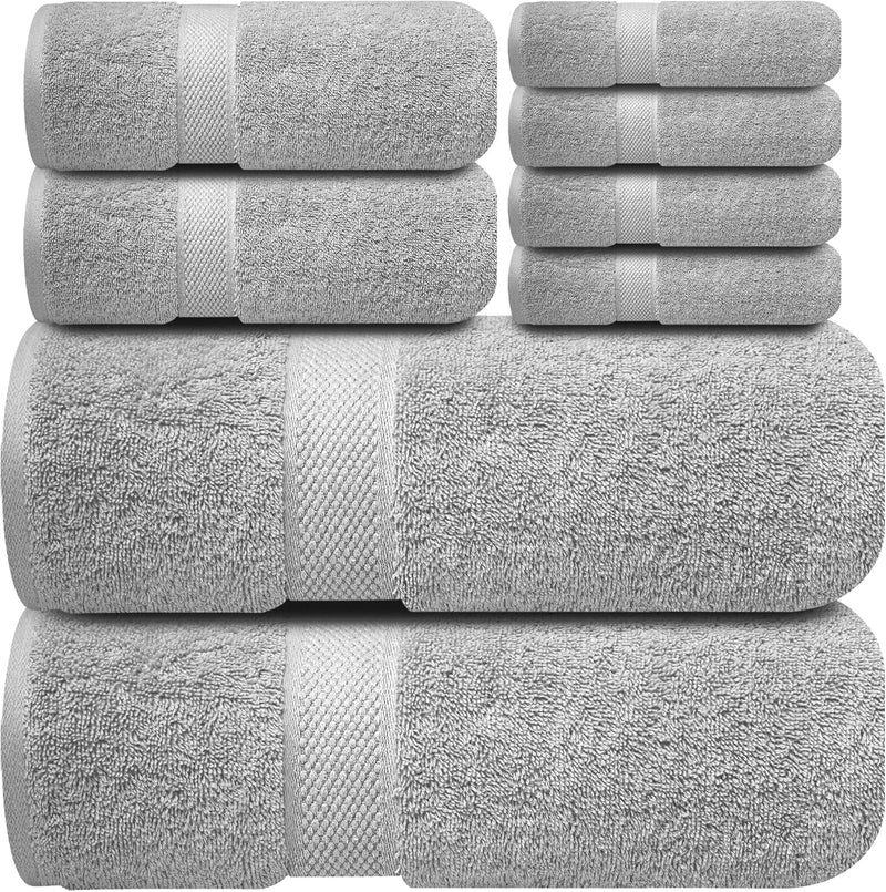 Infinitee Xclusives Premium Bath Towels Set - [Pack of 8] 100% Cotton Highly Absorbent 2 Bath Towels, 2 Hand Towels and 4 Washcloths - Hotel & Spa Quality Bath Towels for Bathroom (Shadow Grey)