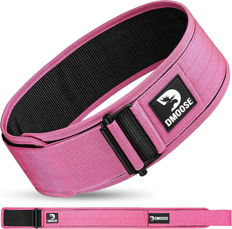DMoose Fitness Weight Lifting Belt - Auto Locking 4" Nylon Gym Belt with Adjustable Buckle - Provides Lumbar Support & Stability for Olympic Training, WOD & Cross Training for Men & Women