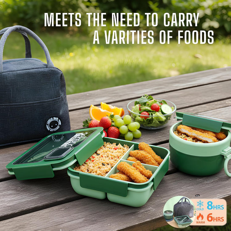Lunch Box with Insulated Bag for Kids & Adults with Reusable Spoons, Leak-Proof Large 4 Compartment Bento Lunch Box, Ideal for Versatile & Balanced on-the-Go Eating, Heavy Duty, BPA Free