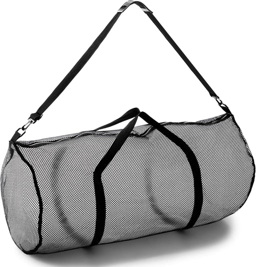 Mesh Duffle Bag with Zipper and Adjustable Shoulder Strap, 15 x 36 - Multipurpose, Oversized Gym Bag for Equipment, Sports Gear, Laundry - Breathable Mesh Scuba and Travel Bag - Black 15" x 36"